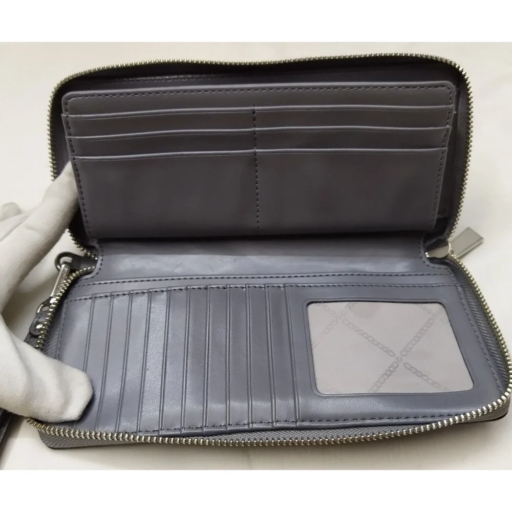 Michael Kors Gray Crossgrain Leather Zip Around Credit Card Wallet
